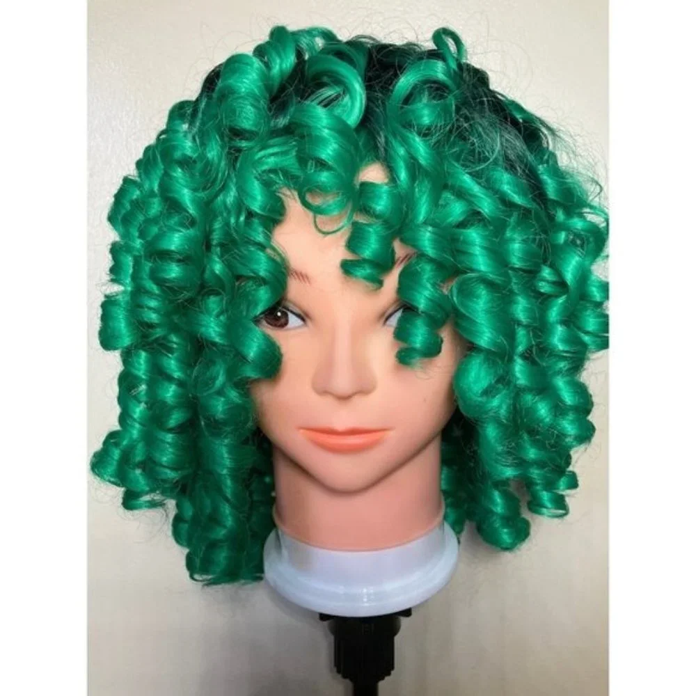 Green Wigs Black Hair Wig With Bangs